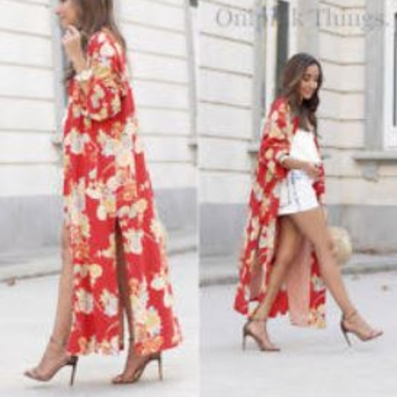 Zara Jackets & Blazers - ZARA TRF NWT Red Coral Floral  Kimono  Med